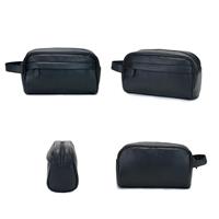 Korean Version Fashion Ladies Hanging Cosmetic Organizer Black Leather Toiletry Bag